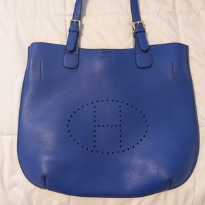 Blue Leather Tote Bag